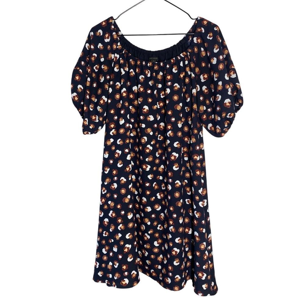 Ann Taylor Blue Puff Sleeve Animal print Dress Flowy Casual Boho Sz S
